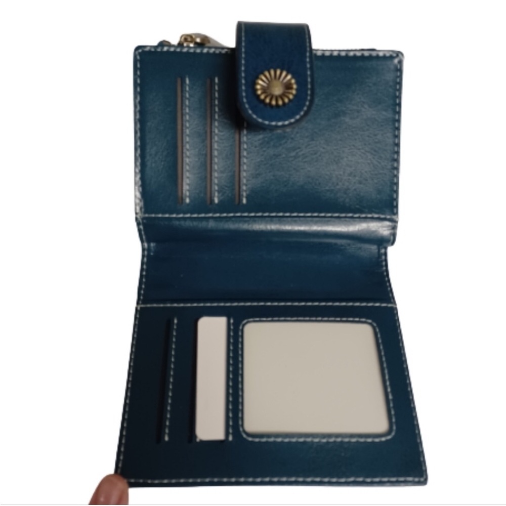 SEAMMER Teal Blue Green Bifold Leather Wallet Coin Purse New inside Gift Box - Picture 2 of 12